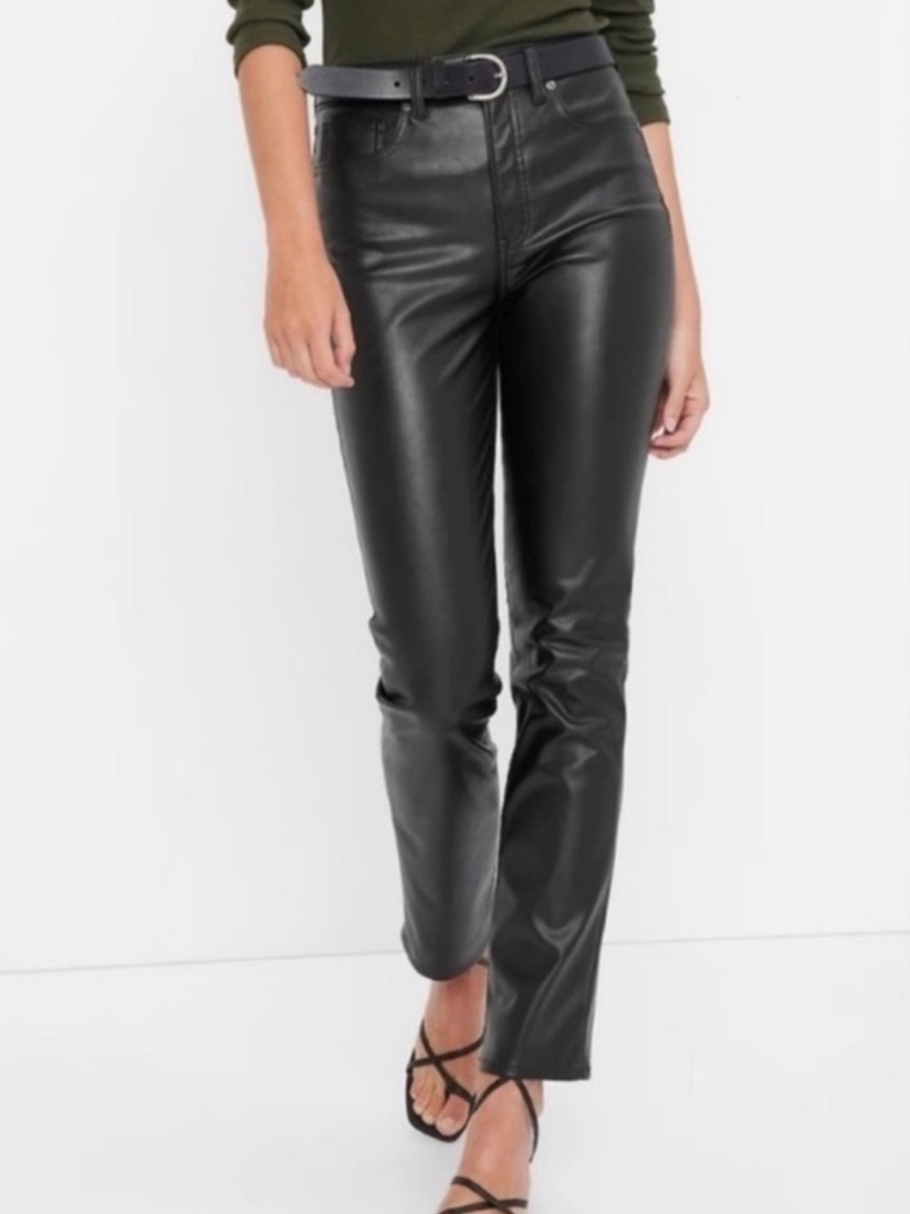 GAP Black Faux Leather Straight-Leg Pants Size 12/31R - High Rise Vintage Slim